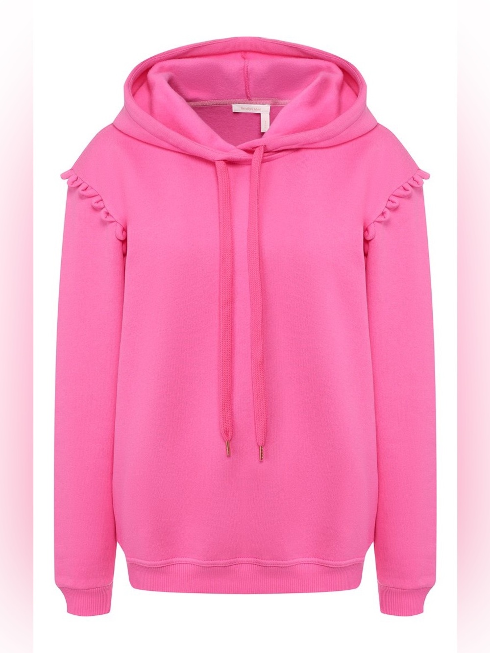 SEE BY CHLOE Fleece Scallop Shoulder Long Sleeve Fleece Hoodie in Carmin Rose